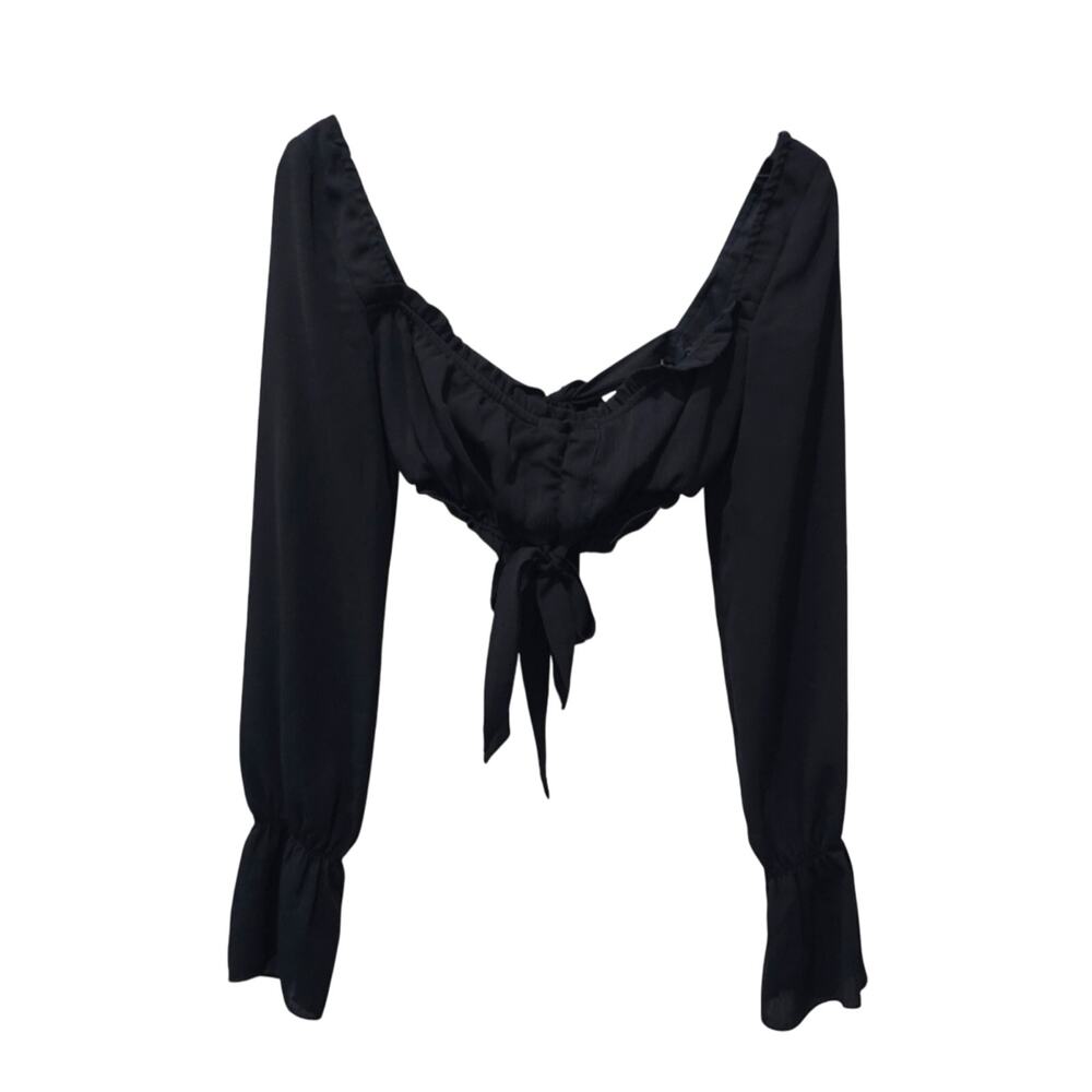 Tiger Mist Black Long Sleeve Double Tie Back Crop Top